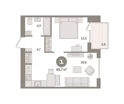 1-комнатная квартира: Новосибирский район, рабочий посёлок Краснообск, ...