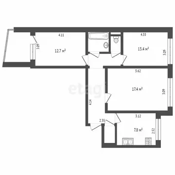 3-комнатная квартира: Тюмень, улица Газовиков, 29 (67.8 м)