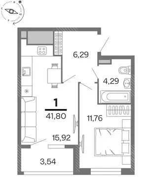 1-к кв. Рязанская область, Рязань Бирюзова Парк жилой комплекс (41.8 ...