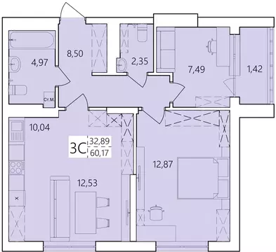 3-к кв. Башкортостан, Уфа Затон жилрайон, Волна жилой комплекс (60.17 ...