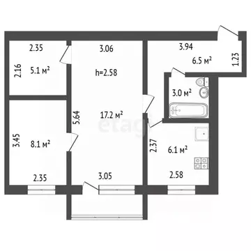 2-к кв. Владимирская область, Ковров просп. Ленина, 21 (46.0 м)