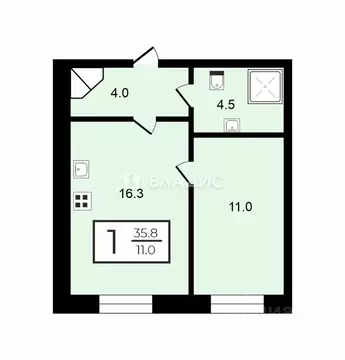 1-к кв. Санкт-Петербург Введенская ул., 9 (35.8 м)