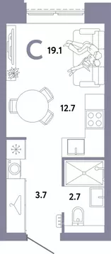 Студия Москва Страна.Заречная жилой комплекс (19.1 м)