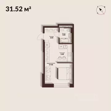 Студия Приморский край, Владивосток Каскада жилой комплекс (31.52 м)