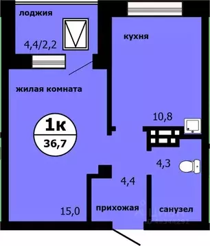 1-к кв. Красноярский край, Красноярск ул. Лесников, 55 (36.3 м)