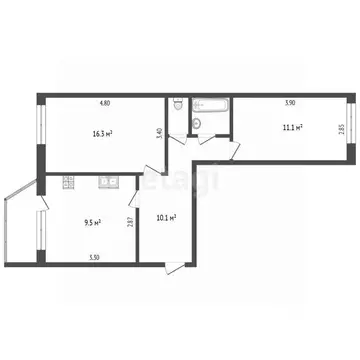 2-к кв. Ямало-Ненецкий АО, Новый Уренгой Юбилейный мкр, 2/2 (53.1 м)
