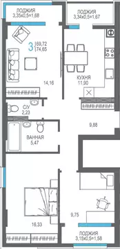 3-к кв. Крым, Алушта На Фонтанке жилой комплекс (74.65 м)