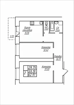 2-к кв. Самарская область, Самара ул. Стара-Загора, 249А (62.91 м)