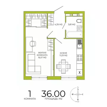 1-к кв. Пензенская область, Пенза Лугометрия жилой комплекс (36.0 м)