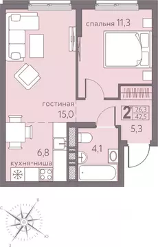 Студия Пермский край, Пермь ул. Серебристая, 5 (42.5 м)