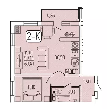 2-к кв. Бурятия, Улан-Удэ 140Б мкр,  (60.41 м)