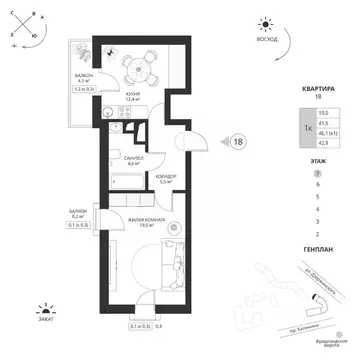 1-к кв. Калининградская область, Калининград просп. Калинина, 117 ...