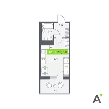 Квартира-студия: Кудрово, Солнечная улица, 4 (25.5 м)
