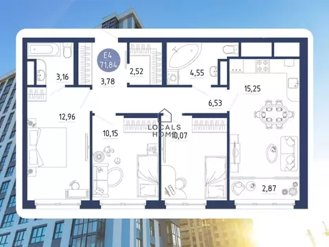3-к кв. Рязанская область, Рязанский муниципальный округ, с. Дядьково ...