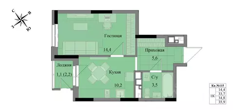 1-к кв. Удмуртия, Ижевск Краски Леса жилой комплекс (34.8 м)