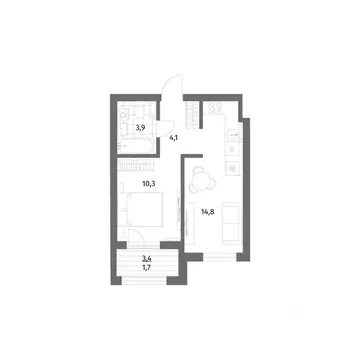 1-к кв. Калининградская область, Гурьевск ул. Имени Антона Пошкуса, ...