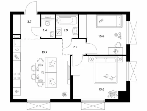 2-комнатная квартира: Котельники, микрорайон Ковровый, ЖК Томилинский ...