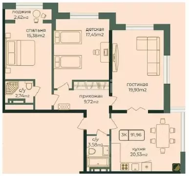 3-к кв. Дагестан, Каспийск просп. Акулиничева (91.96 м)