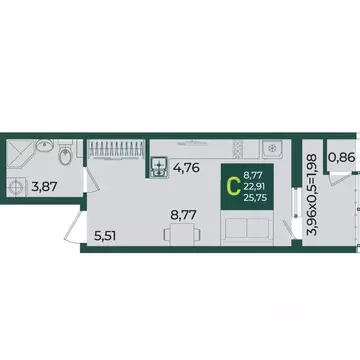 Студия Краснодарский край, Краснодар Образцово мкр,  (25.75 м)