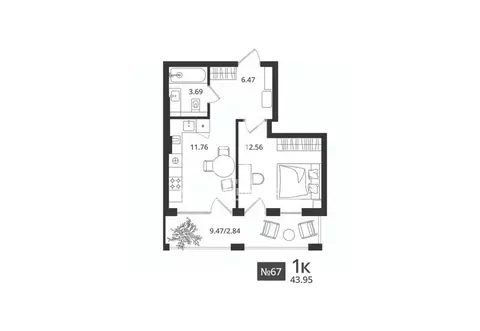 1-к кв. Калининградская область, Светлогорск Новая ул., 108-114 (43.95 ...
