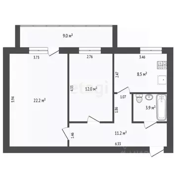 2-к кв. Тюменская область, Тюмень ул. Московский Тракт, 127 (57.8 м)