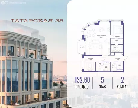 2-комнатная квартира: Москва, Большая Татарская улица, 35с15-16 (132.6 ...