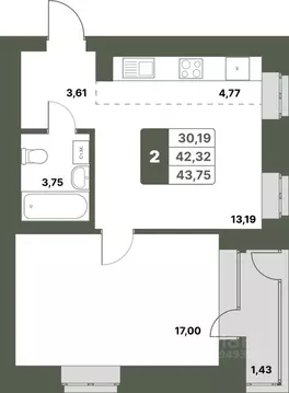 2-к кв. Башкортостан, Уфимский район, с. Миловка  (43.75 м)