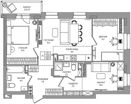3-к кв. Пермский край, Пермь Самолетная ул., 6 (73.1 м)
