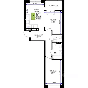 2-к кв. Калининградская область, Гурьевск Включи жилой комплекс (60.02 ...