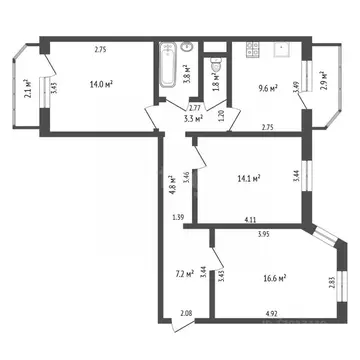 3-к кв. Тюменская область, Тюмень ул. Пермякова, 65 (75.0 м)