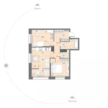 2-к кв. Вологодская область, Вологда ул. Возрождения, 35к2 (60.6 м)