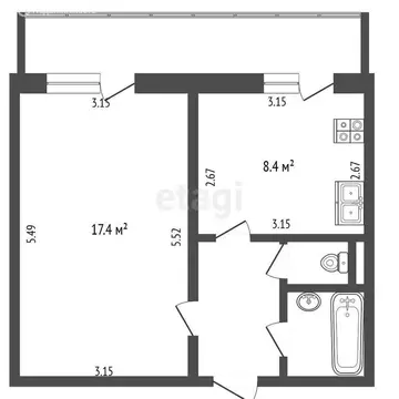 1-комнатная квартира: Белгород, улица Есенина, 38 (33.9 м)