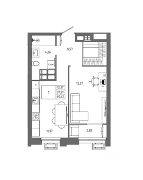 1-к кв. Волгоградская область, Волгоград 127-й кв-л,  (40.42 м)