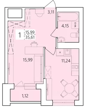 1-к кв. Башкортостан, Уфа ул. Пожарского, 237 (35.61 м)