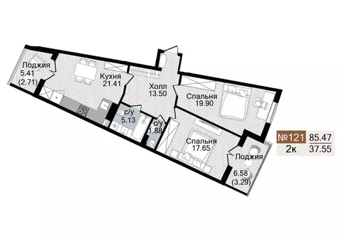 2-к кв. Калининградская область, Гурьевск  (85.47 м)
