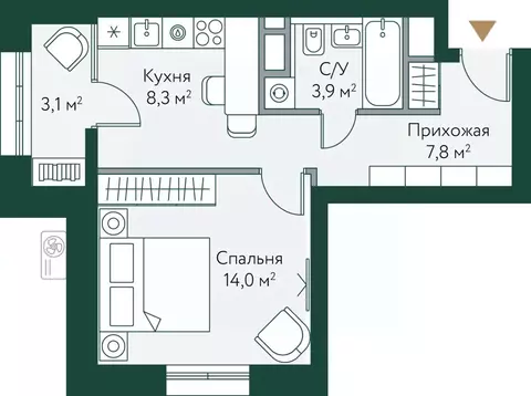 1-к кв. Волгоградская область, Волгоград Новосибирская ул., 74с1 (37.1 ...