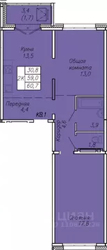 2-к кв. Новосибирская область, Новосибирск ул. Связистов, 13/2 (60.7 ...