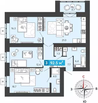 3-комнатная квартира: Засечное, микрорайон Город Спутник, жилой ...