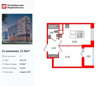1-к кв. Ленинградская область, Всеволожский район, Свердловское ...