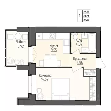 1-к кв. Ярославская область, Ярославль ул. Жуковского, 8 (34.73 м)