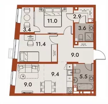 3-к кв. Нижегородская область, Нижний Новгород Ленгородок мкр, Первый ...