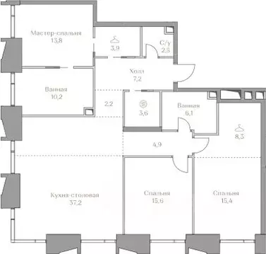 3-к кв. Москва Коллекция Лужники жилой комплекс (130.9 м)