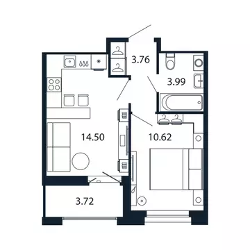 1-комнатная квартира: Новоселье, Центральная улица, 30к1 (32.7 м)