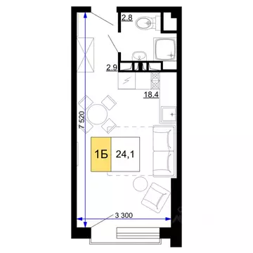 1-к кв. Краснодарский край, Анапа проезд Сосновый (24.1 м)