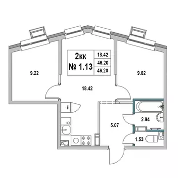 2-к кв. Ленинградская область, Выборг ул. 2-я Южная, 4 (46.2 м)