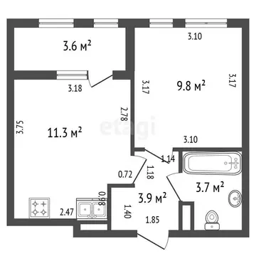 1-комнатная квартира: Санкт-Петербург, Манчестерская улица, 5к1 (32.3 ...