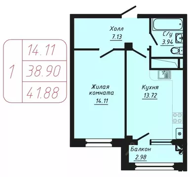 1-к кв. Ставропольский край, Кисловодск ул. Фоменко (41.88 м)