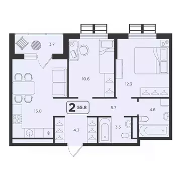 2-к кв. Тюменская область, Тюмень  (55.8 м)