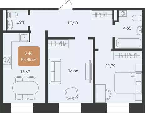 2-к кв. Ямало-Ненецкий АО, Новый Уренгой Созидателей мкр, 5/3 (55.85 ...
