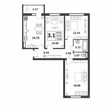 3-к кв. Новгородская область, Великий Новгород ул. Якова Павлова, 15 ...